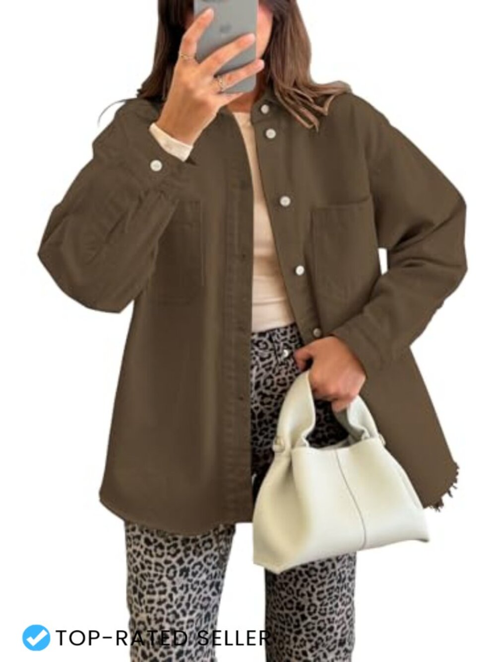 Oversize Denim Jacket for Women - Long Sleeve Jean Shirt with Pockets,